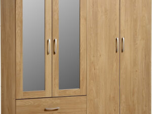 Charles 4 Door 2 Drawer Mirrored Wardrobe (Oak)