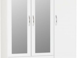 Nevada 3 Door 2 Drawer Mirrored Wardrobe (White)