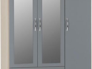 Nevada 3 Door 2 Drawer Mirrored Wardrobe (Grey)