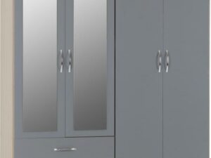 Nevada 4 Door 2 Drawer Mirrored Wardrobe (Grey)