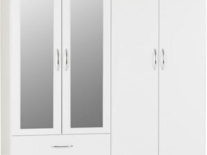 Nevada 4 Door 2 Drawer Mirrored Wardrobe (White)