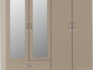 Nevada 4 Door 2 Drawer Mirrored Wardrobe (Oyster)
