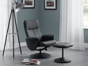 Lugano Recliner & Stool Black
