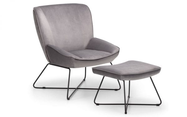 Mila Velvet Accent Chair & Stool Grey - Image 2
