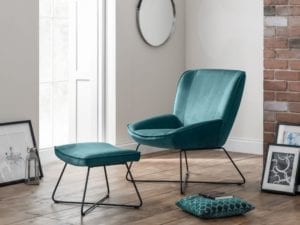Mila Velvet Accent Chair & Stool Teal