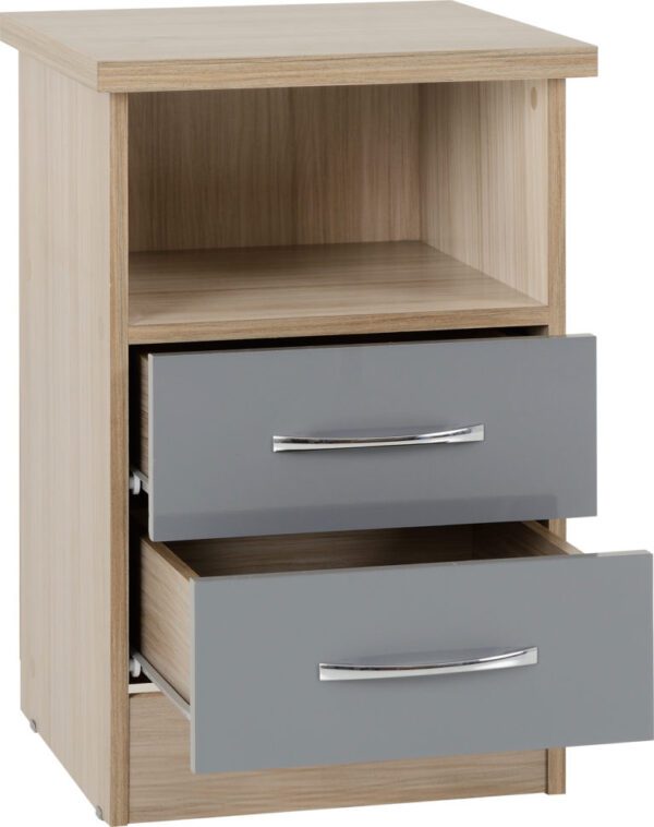 Nevada 2 Drawer Bedside - Grey Gloss/Light Oak Veneer - Image 3