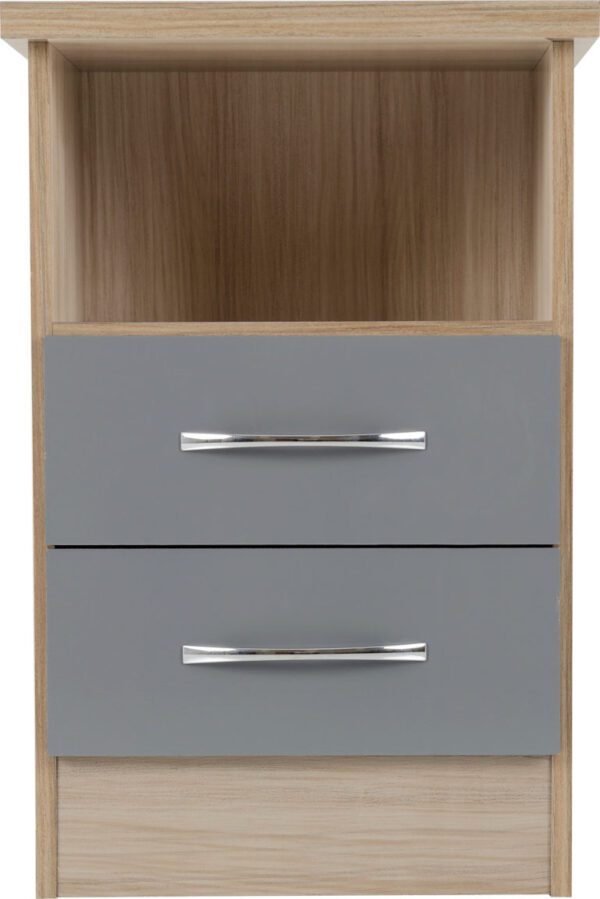 Nevada 2 Drawer Bedside - Grey Gloss/Light Oak Veneer