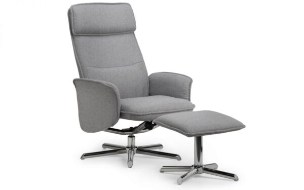 Aria Recliner And Stool With Chrome Base - Grey Linen - Image 3