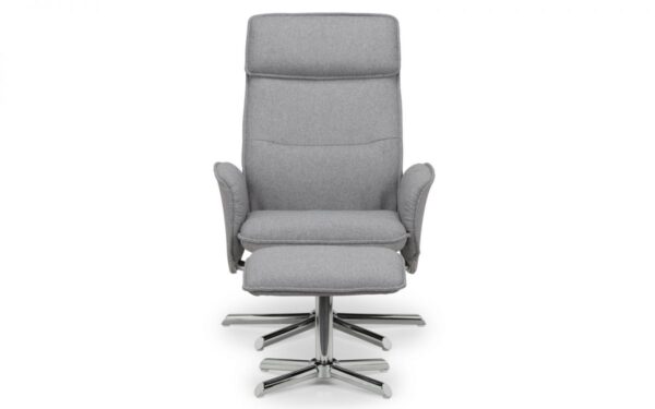 Aria Recliner And Stool With Chrome Base - Grey Linen - Image 2