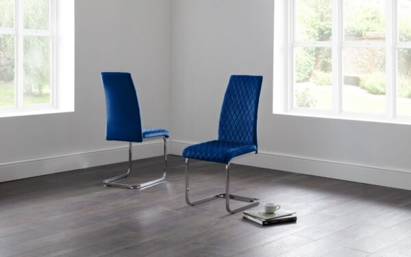 Calabria Velvet Cantilever Dining Chairs - Blue