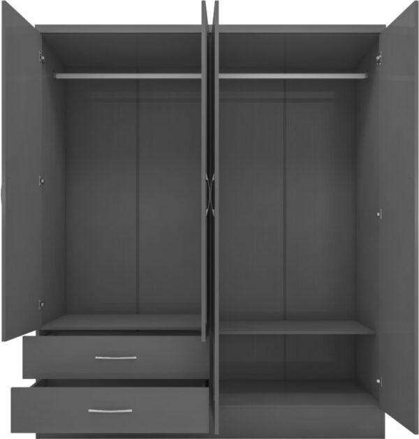 Nevada 4 Door 2 Drawer Mirrored Wardrobe 3D Effect Grey - Image 3