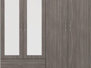 Nevada 4 Door 2 Drawer Mirrored Wardrobe Black Wood Grain