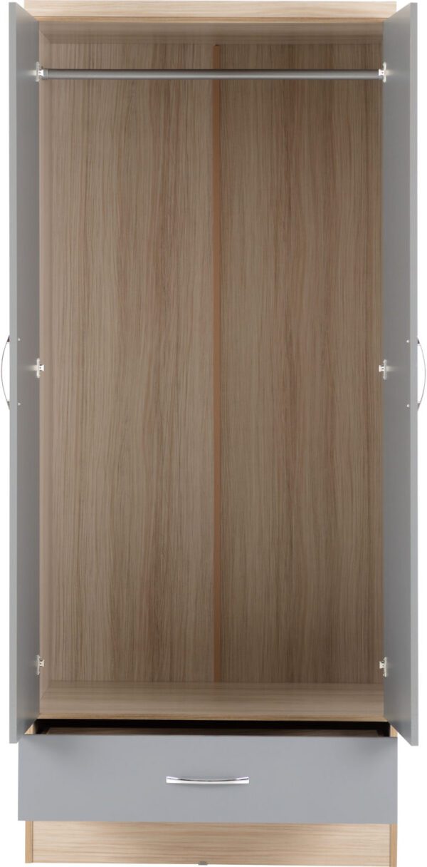 Nevada 2 Door 1 Drawer Mirrored Wardrobe Grey Gloss - Image 3