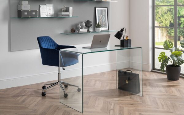 Kahlo Velvet Swivel Office Chair - Blue and Chrome
