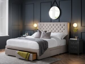 Wilton 4'6ft (Double) Deep Button 4 Drawer Bed Grey Linen